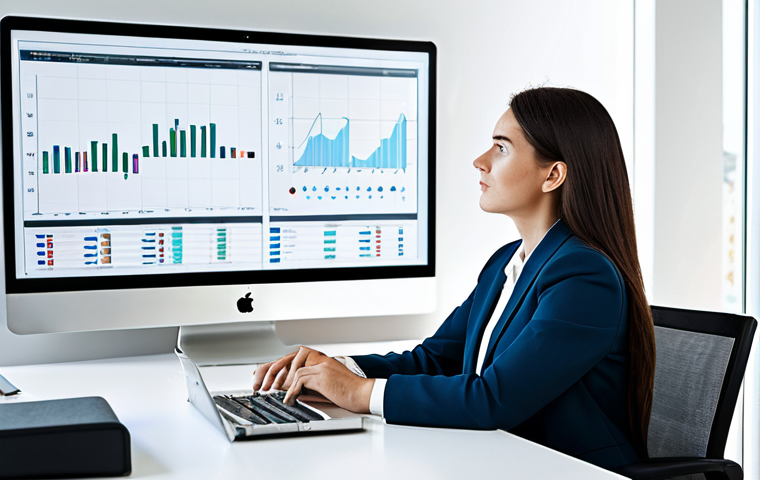 A focused professional woman, fully clothed in a modest business suit, seated calmly at a sleek, minimalist modern desk in a bright, contemporary office. She is contemplating a transparent display showing subtle, upward-trending financial charts and a digital representation of compound interest growth, symbolizing long-term financial planning and stability. The environment conveys a sense of peace and strategic foresight. Perfect anatomy, correct proportions, natural pose, well-formed hands, proper finger count, natural body proportions. Safe for work, appropriate content, fully clothed, professional, family-friendly.