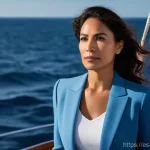 자산배분과 목표 달성의 연관성 - **A Serene Navigator of Financial Seas**
    A confident, elegantly dressed professional woman in he...