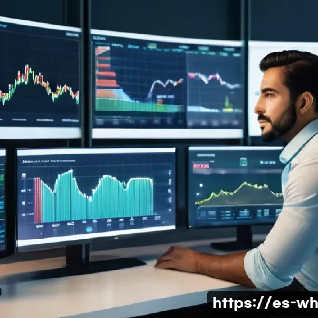자산배분을 위한 금융 분석 도구 - A modern financial advisor analyzing a diverse investment portfolio on multiple digital screens in a...