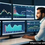 자산배분을 위한 금융 분석 도구 - A modern financial advisor analyzing a diverse investment portfolio on multiple digital screens in a...