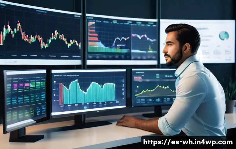 자산배분을 위한 금융 분석 도구 - A modern financial advisor analyzing a diverse investment portfolio on multiple digital screens in a...